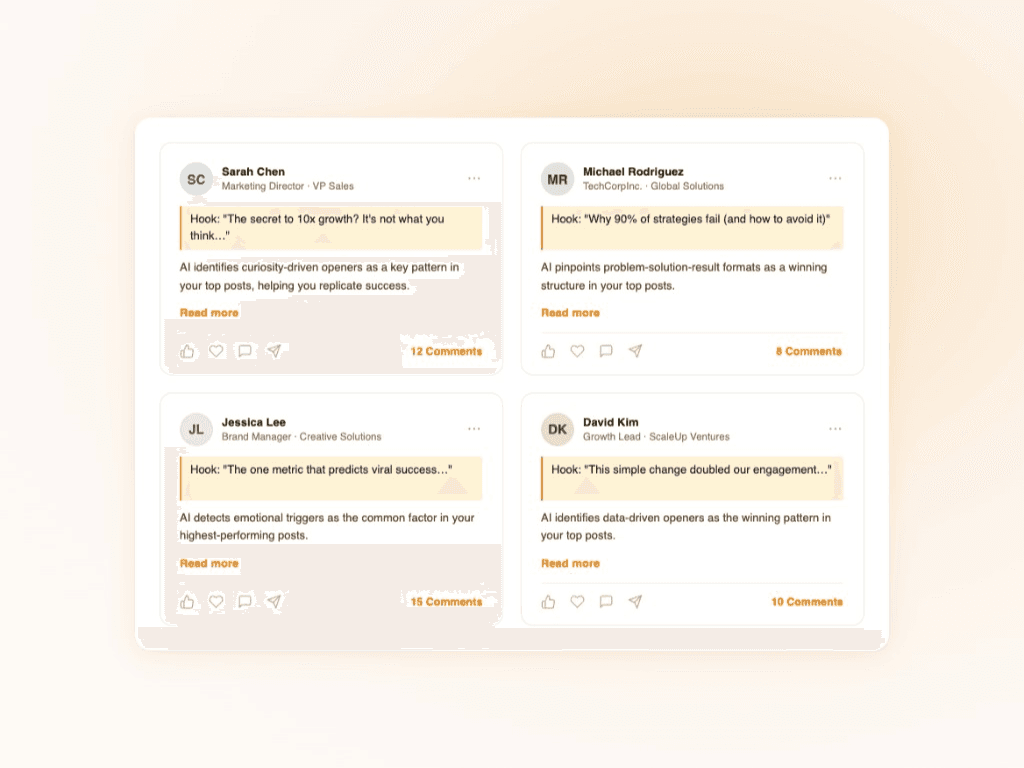 AI insight panel comparing top posts to lower performing posts
